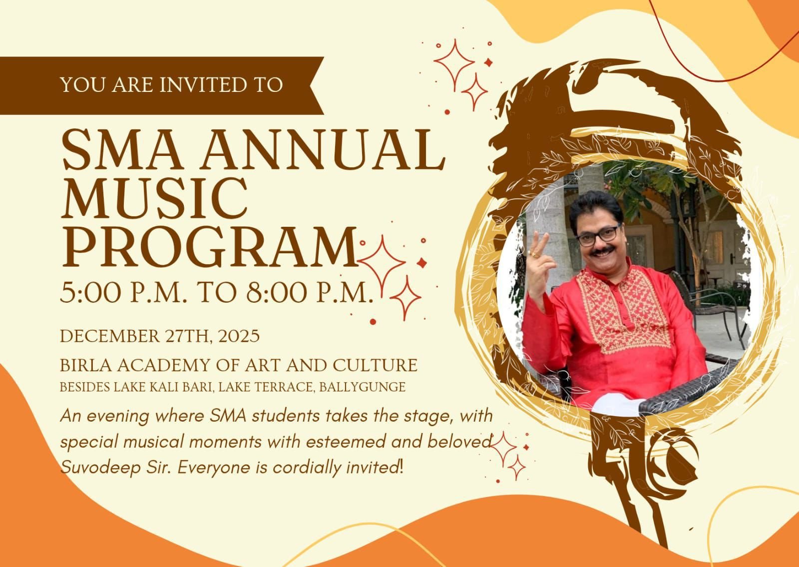 Poster for SMA Annual Music Program 2025 featuring Shuvodeep Mukherjee